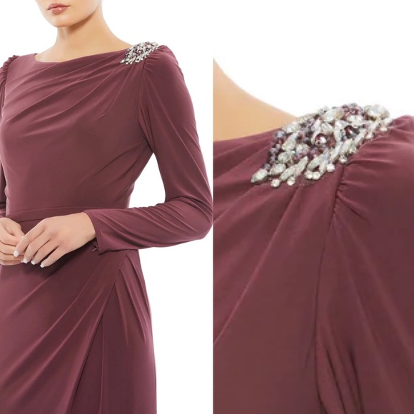 IEENA Mac Duggal Mauve Jersey Gown dress Embellished size 16 - Picture 4 of 9